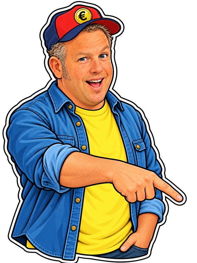 Comicfigur zeigt auf das Herkunftsland