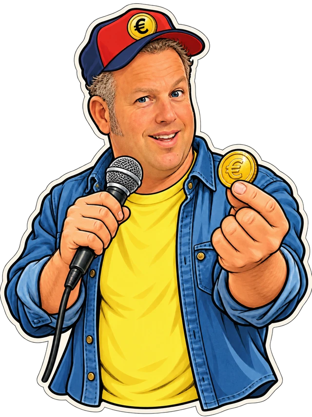 Comicfigur mit Mikrofon und Euro-Münze